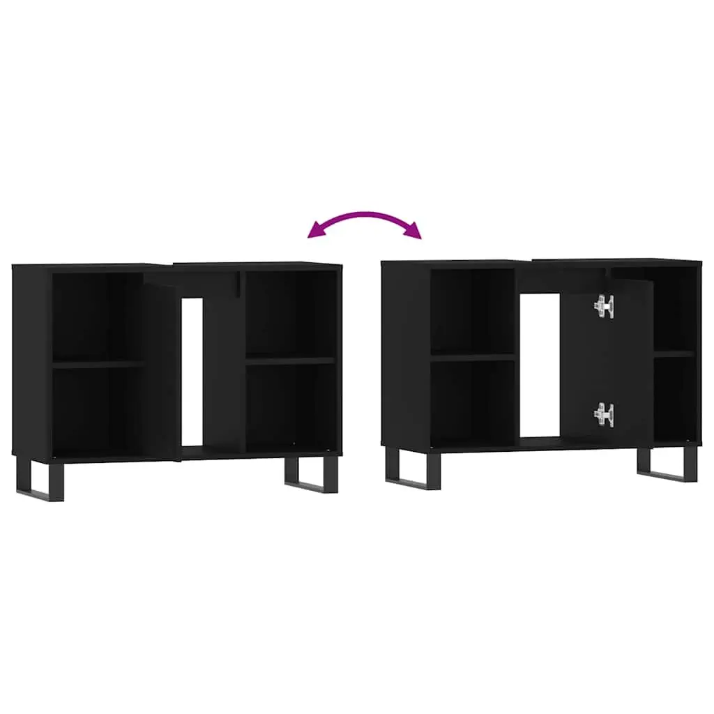 Engineered Wood Bathroom Storage Cabinet Black 80x33x60cm with Door and Shelves