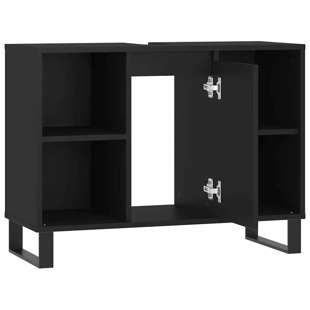 Engineered Wood Bathroom Storage Cabinet Black 80x33x60cm with Door and Shelves
