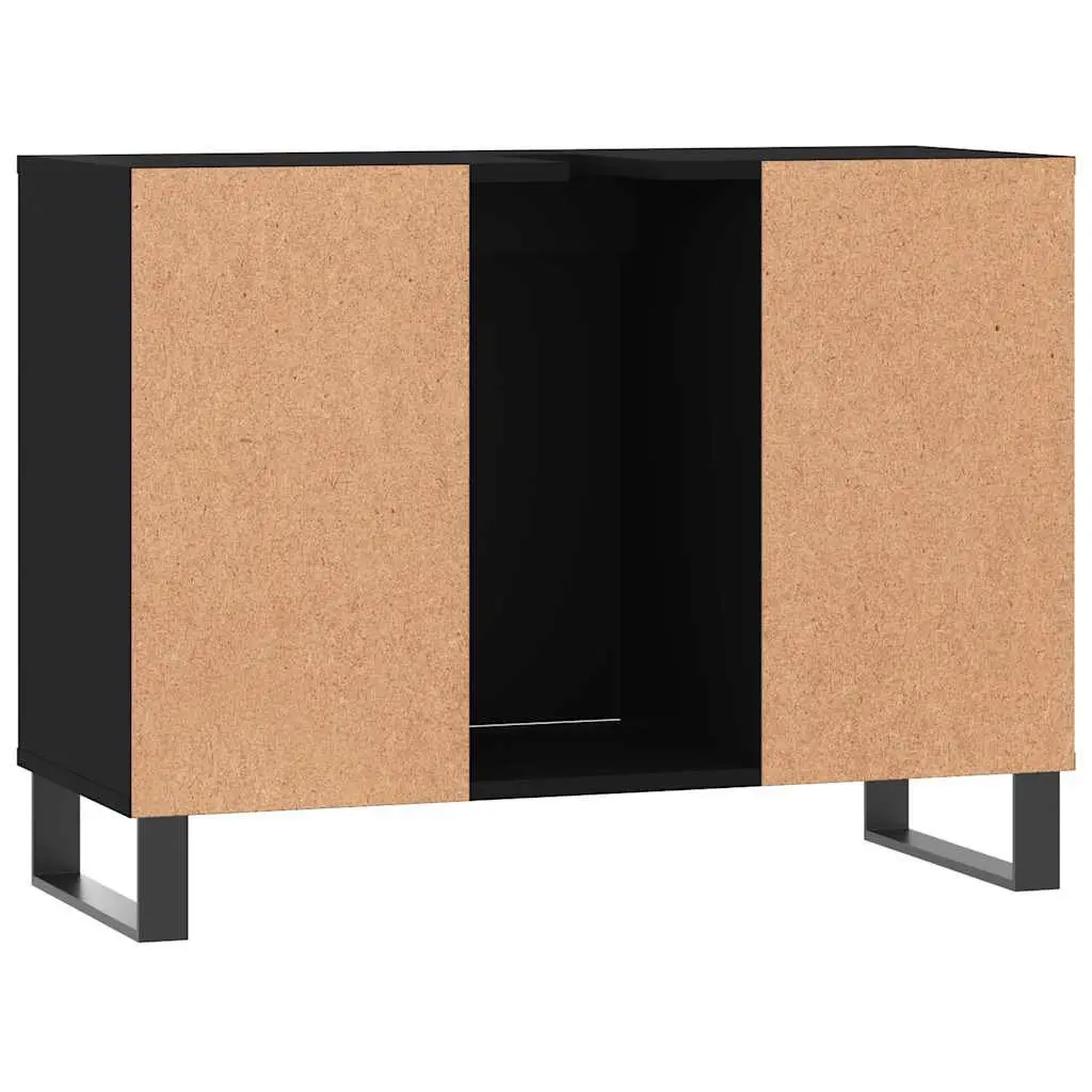 Engineered Wood Bathroom Storage Cabinet Black 80x33x60cm with Door and Shelves