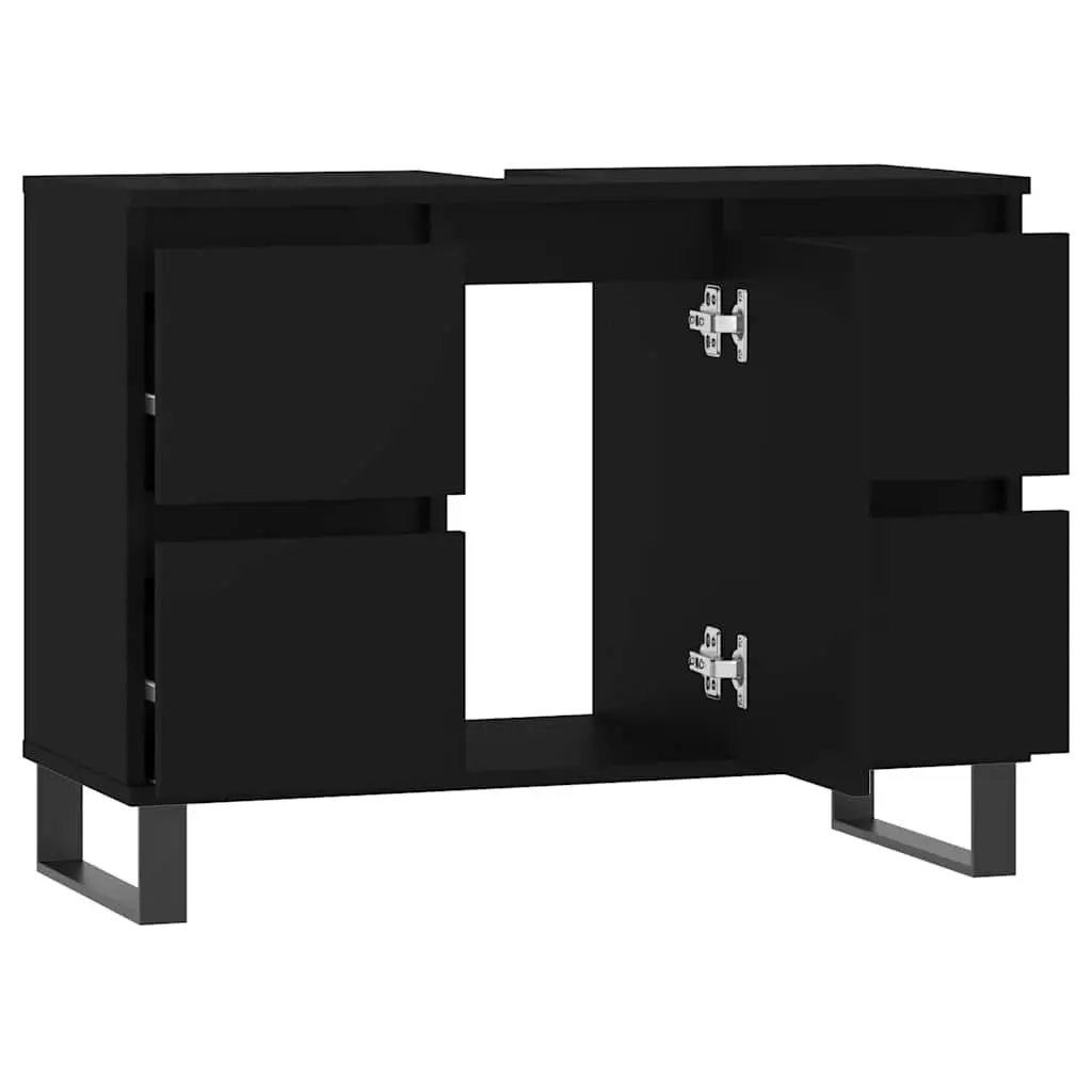 Bathroom Cabinet Black Engineered Wood 80x33x60 cm with 1 Door Compartment and 4 Drawers