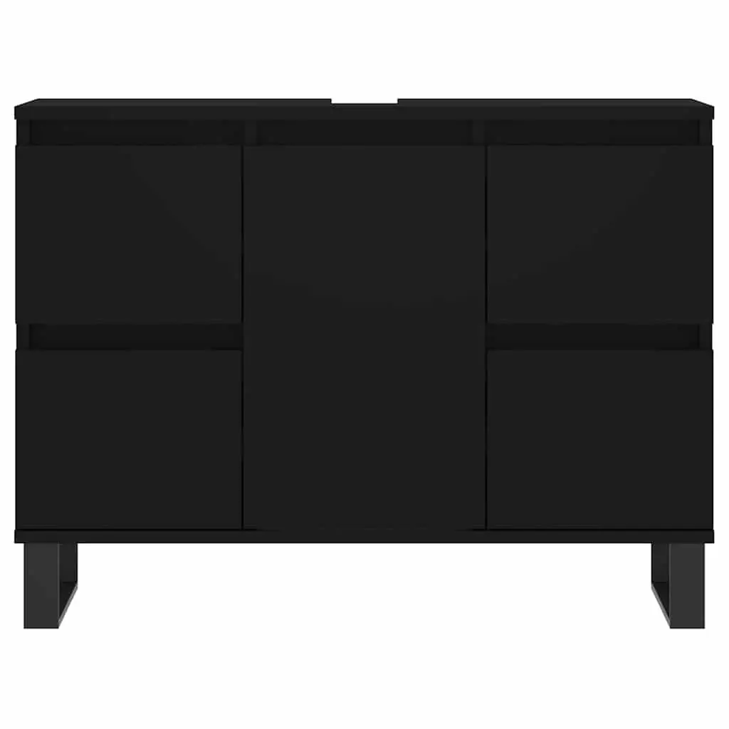 Bathroom Cabinet Black Engineered Wood 80x33x60 cm with 1 Door Compartment and 4 Drawers