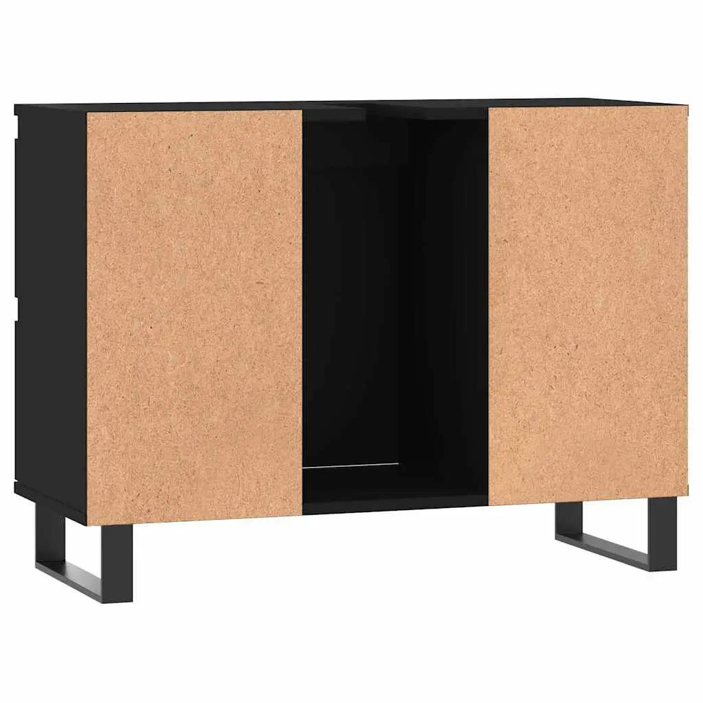 Bathroom Cabinet Black Engineered Wood 80x33x60 cm with 1 Door Compartment and 4 Drawers