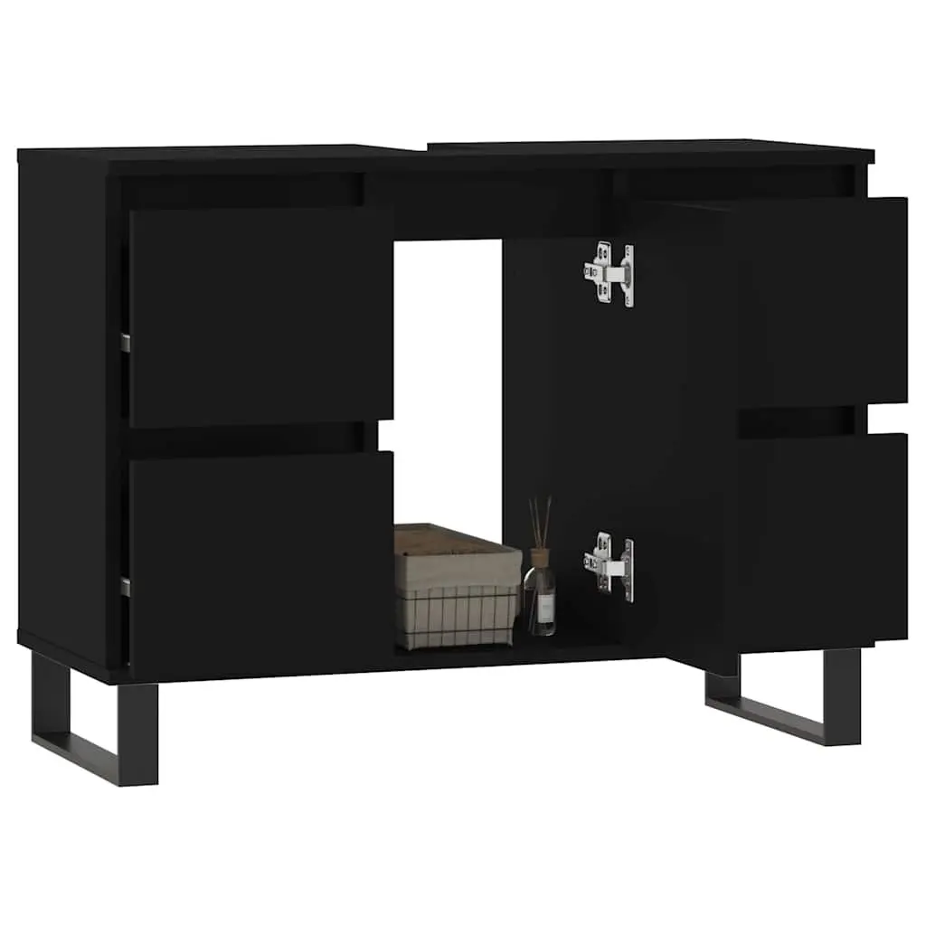 Bathroom Cabinet Black Engineered Wood 80x33x60 cm with 1 Door Compartment and 4 Drawers