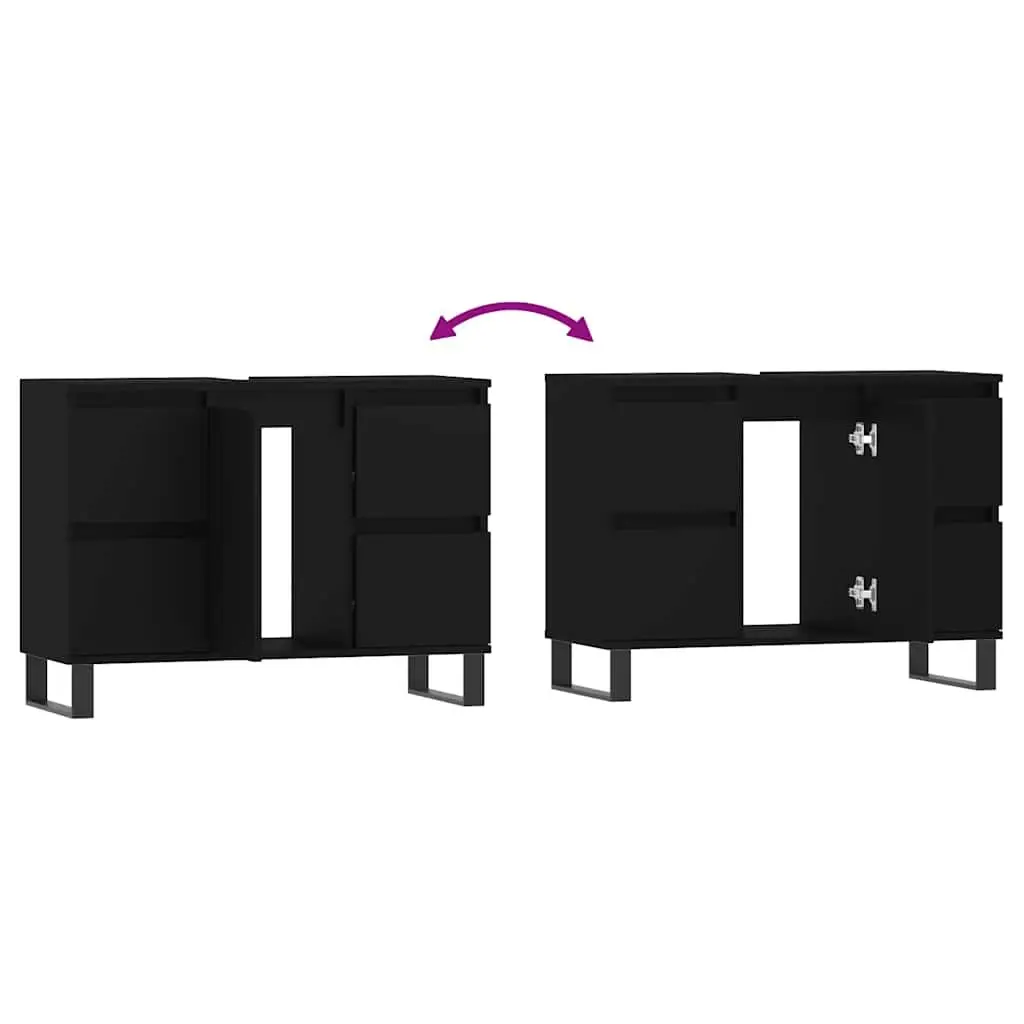 Bathroom Cabinet Black Engineered Wood 80x33x60 cm with 1 Door Compartment and 4 Drawers