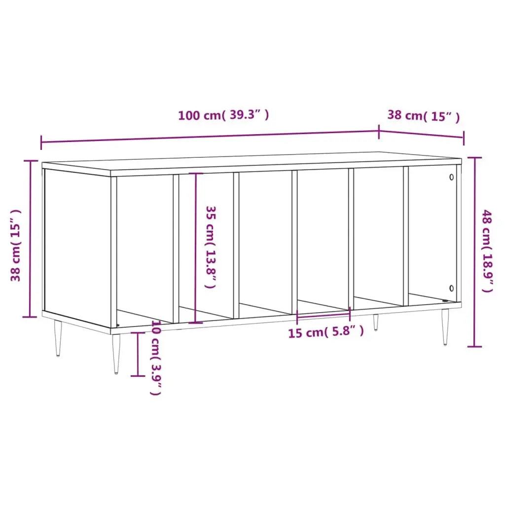 Record Cabinet White Engineered Wood Storage Media Display 100 x 38 x 48 cm