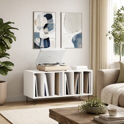 Record Cabinet White Storage Furniture Engineered Wood Vinyl LP Display Unit
