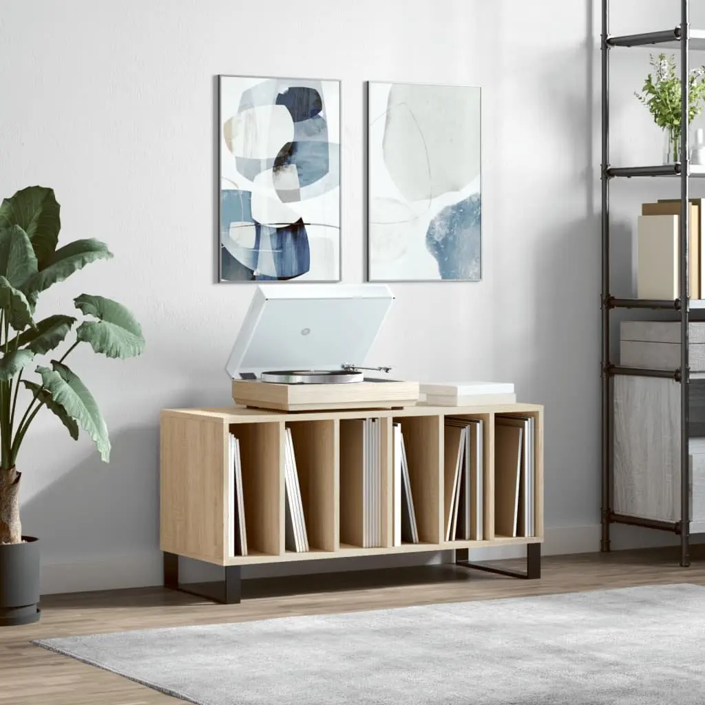 Record Cabinet Engineered Wood Sonoma Oak Vinyl Storage Unit 100 x 38 x 48 cm