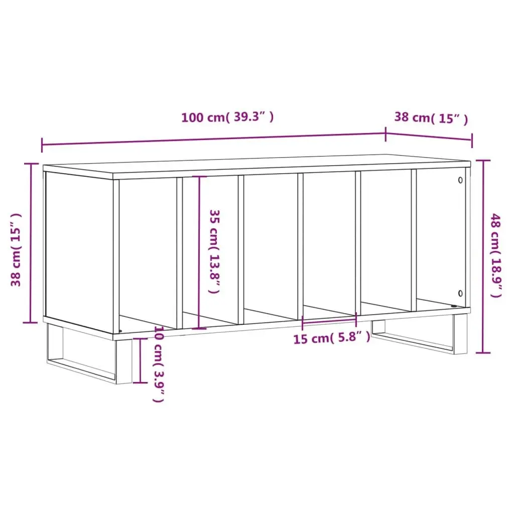 Record Cabinet Engineered Wood Sonoma Oak Vinyl Storage Unit 100 x 38 x 48 cm