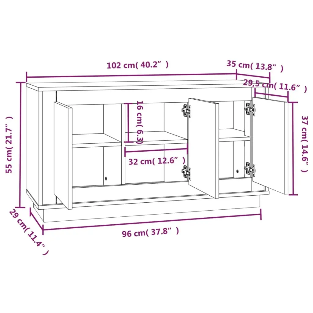 Sideboard White Engineered Wood 102x35x55 cm 6 Compartments