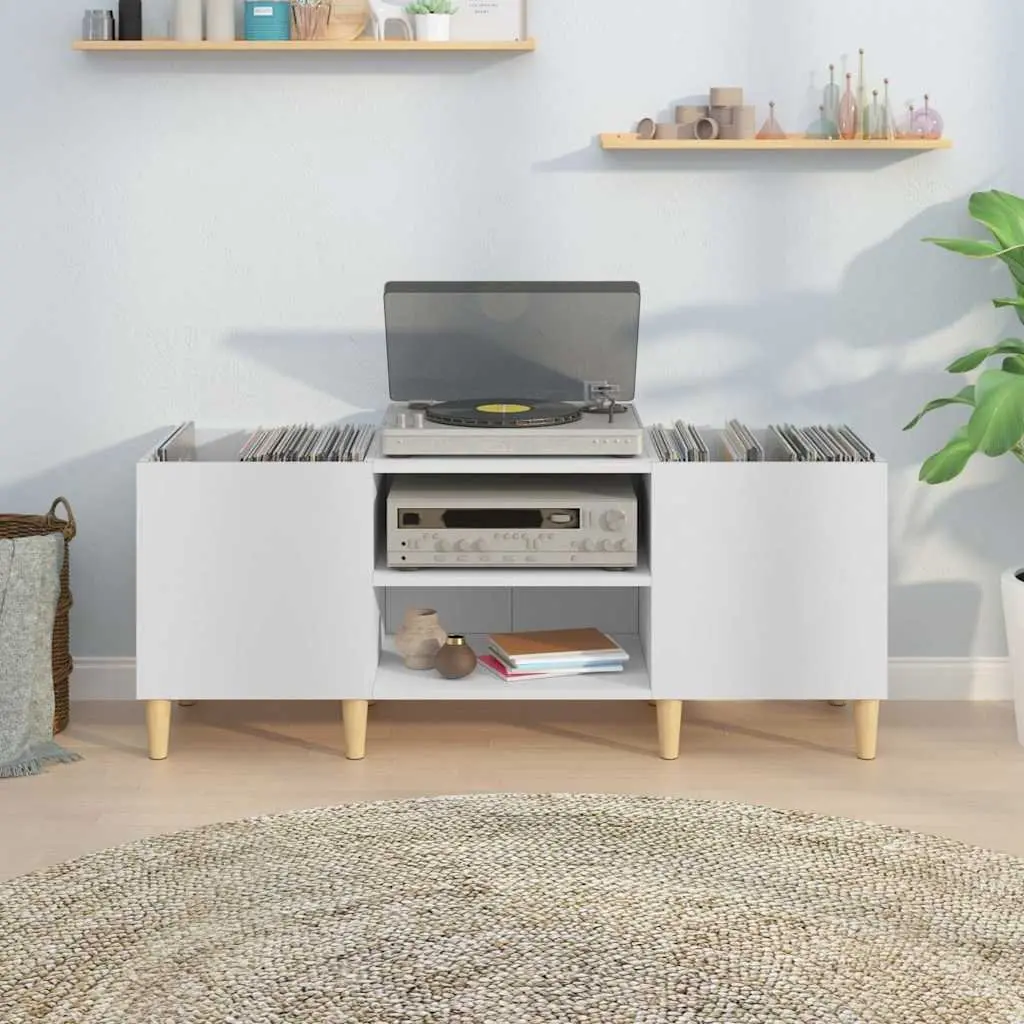 Record Storage Cabinet White Engineered Wood 121x38x48cm
