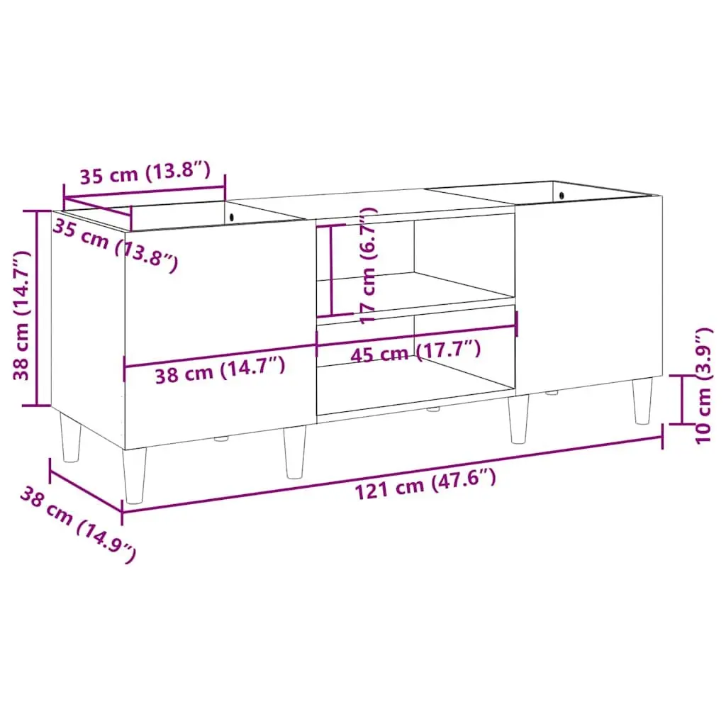 Record Storage Cabinet White Engineered Wood 121x38x48cm