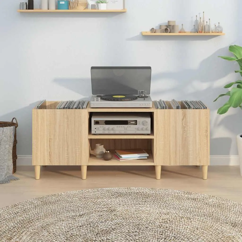 Record Cabinet Sonoma Oak Brown Storage Vinyl LP Organizer Media Furniture