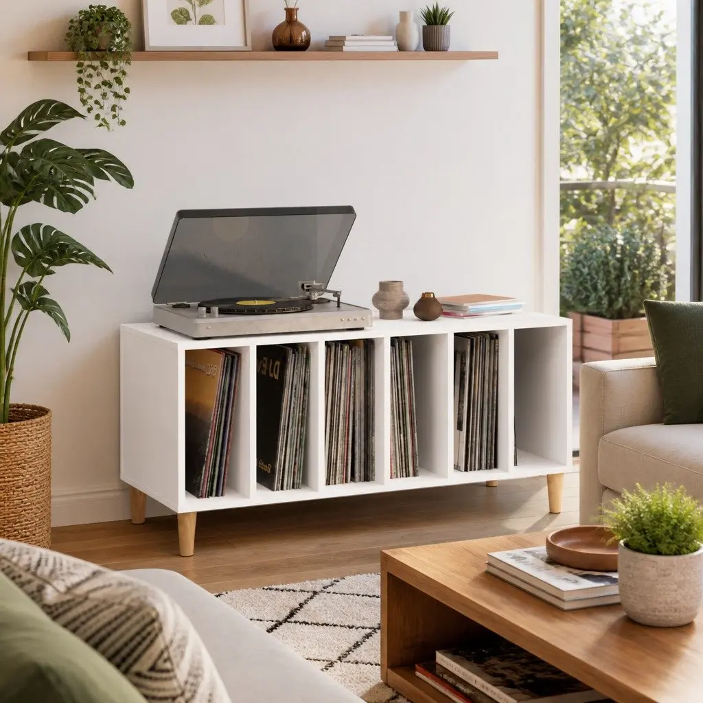 Record Storage Cabinet White Vinyl LP Display Organizer 100 x 38 x 48 cm