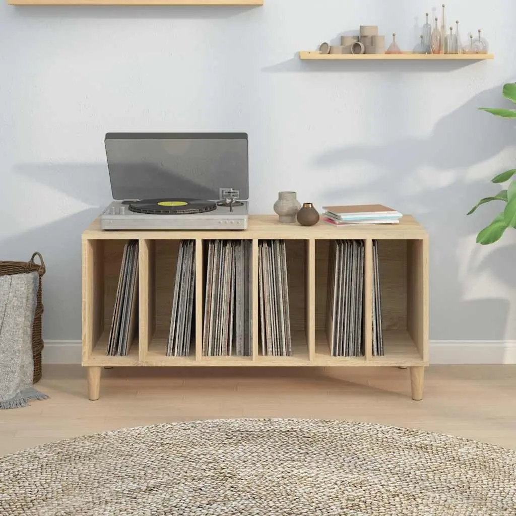 Record Storage Cabinet Brown Engineered Wood Vinyl LP Display Organizer 100 x 38 x 48 cm