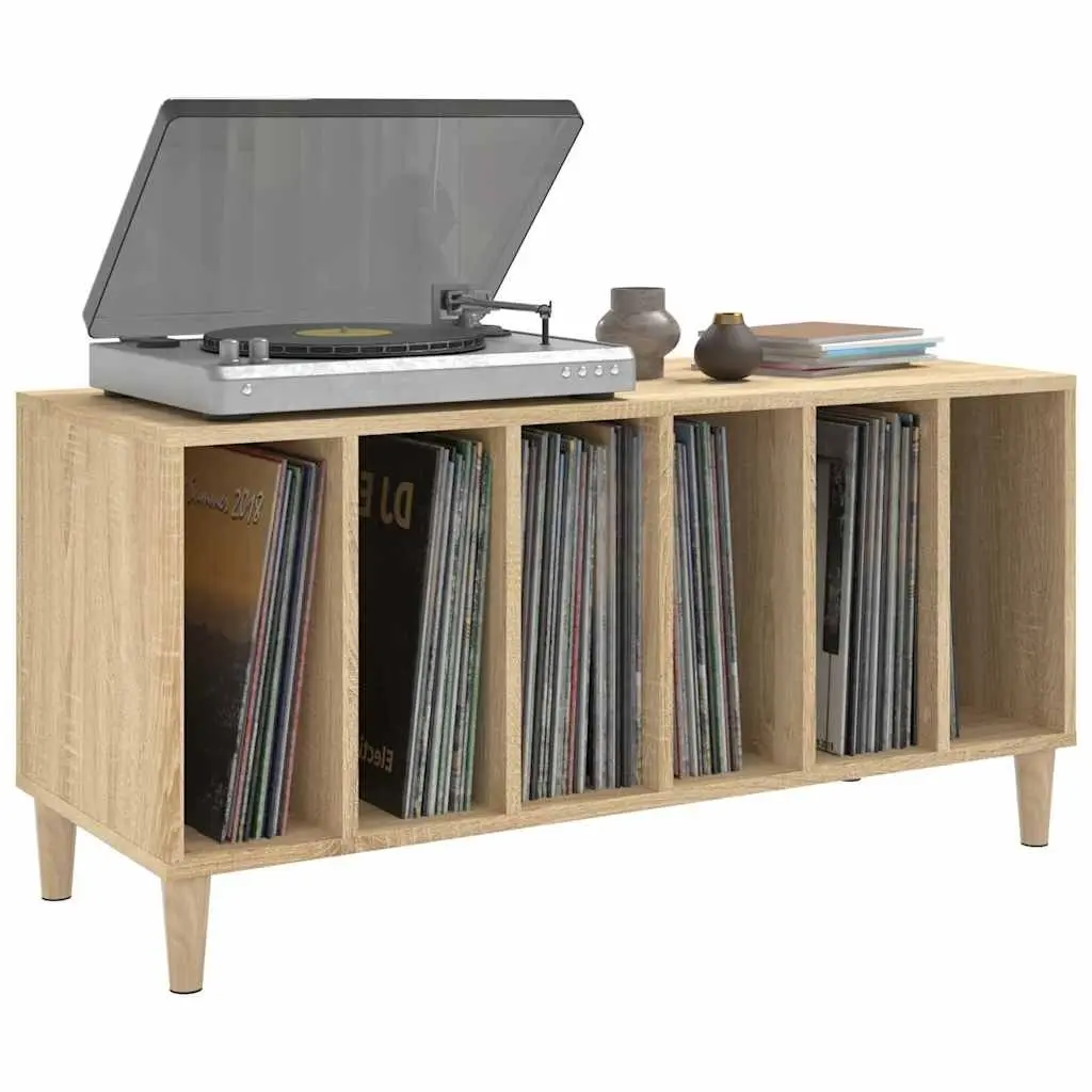 Record Storage Cabinet Brown Engineered Wood Vinyl LP Display Organizer 100 x 38 x 48 cm
