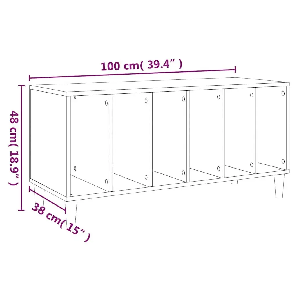 Record Storage Cabinet Brown Engineered Wood Vinyl LP Display Organizer 100 x 38 x 48 cm