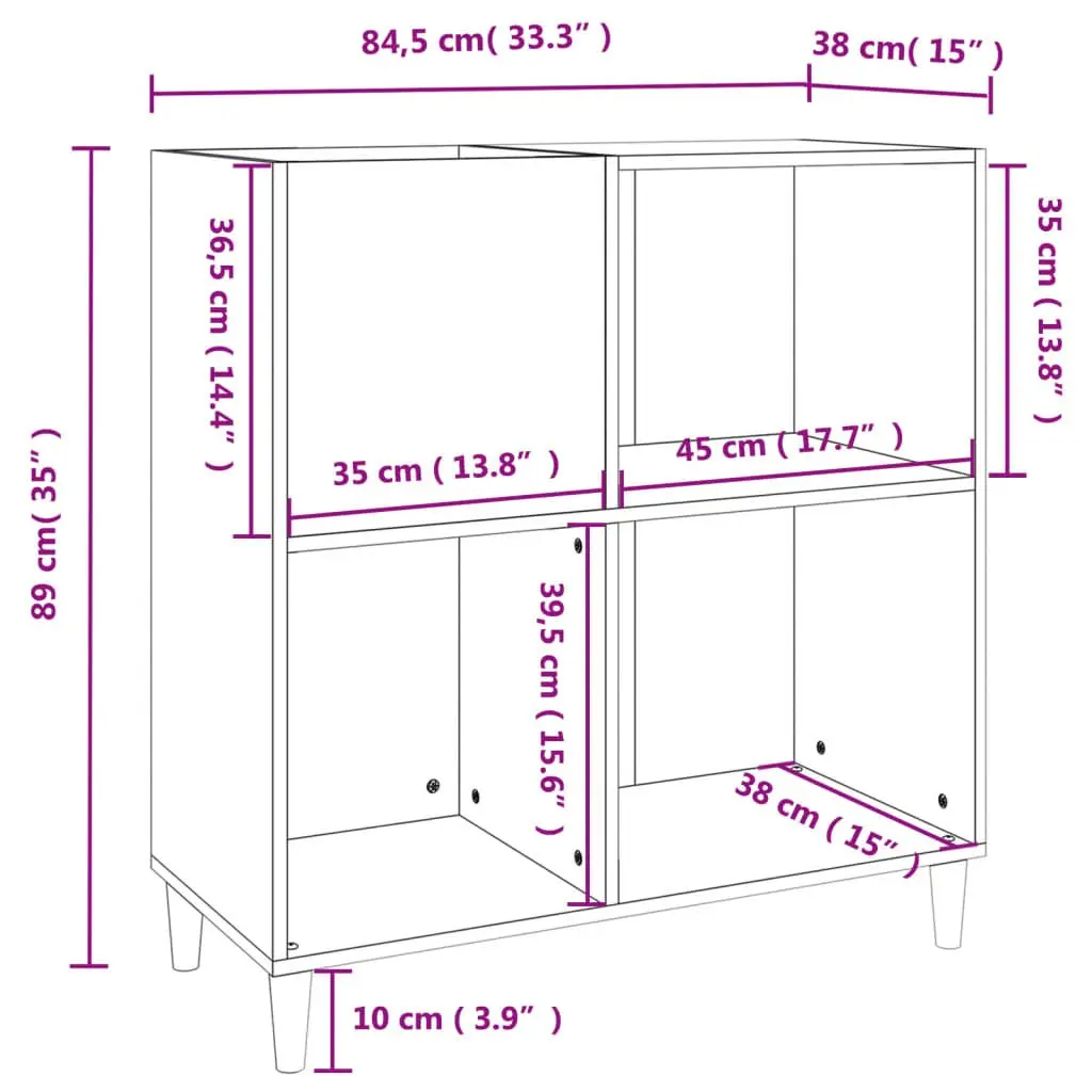 Record Cabinet White Engineered Wood Storage Vinyl LP Display Case 84.5 x 38 x 89 cm