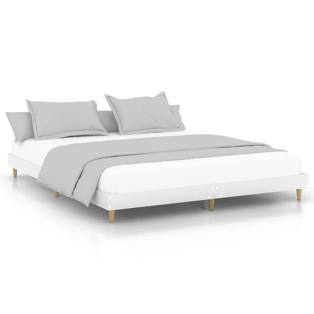 King Bed Frame White Engineered Wood 183x203cm Platform Bedroom Furniture