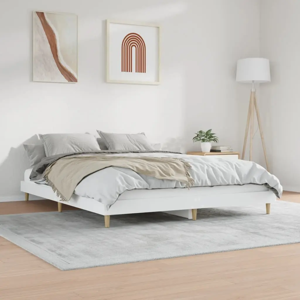 King Bed Frame White Engineered Wood 183x203cm Platform Bedroom Furniture