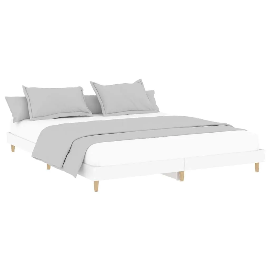 King Bed Frame White Engineered Wood 183x203cm Platform Bedroom Furniture