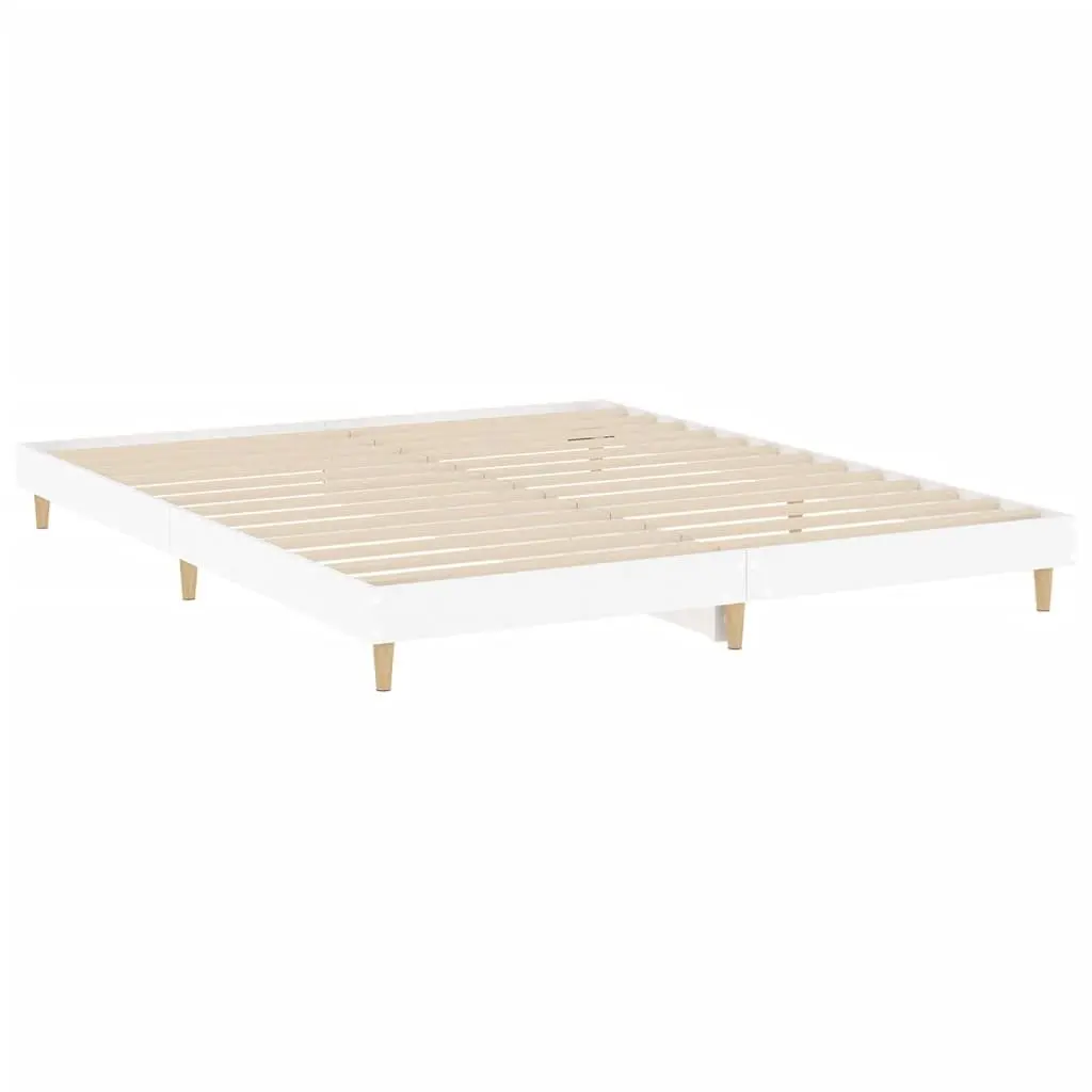 King Bed Frame White Engineered Wood 183x203cm Platform Bedroom Furniture