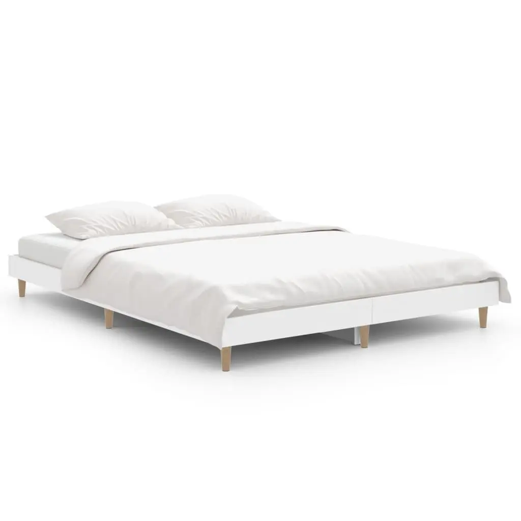 Bed Frame White Engineered Wood 135x190 cm Slatted Base