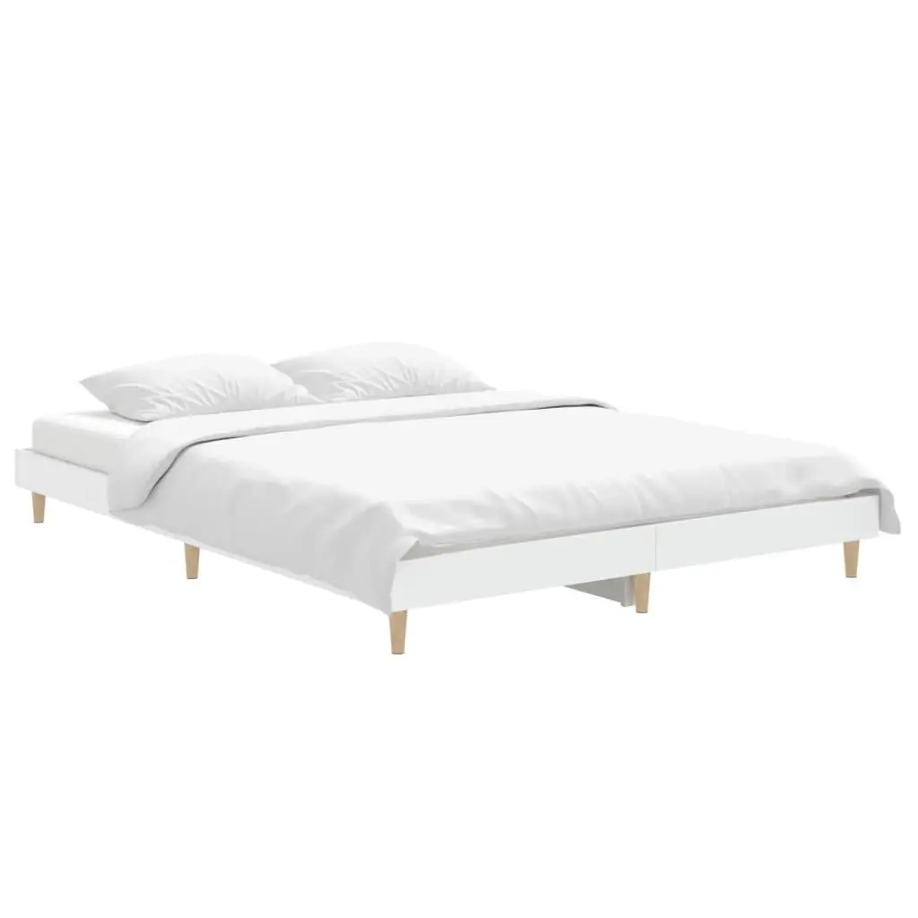 Bed Frame White Engineered Wood 135x190 cm Slatted Base