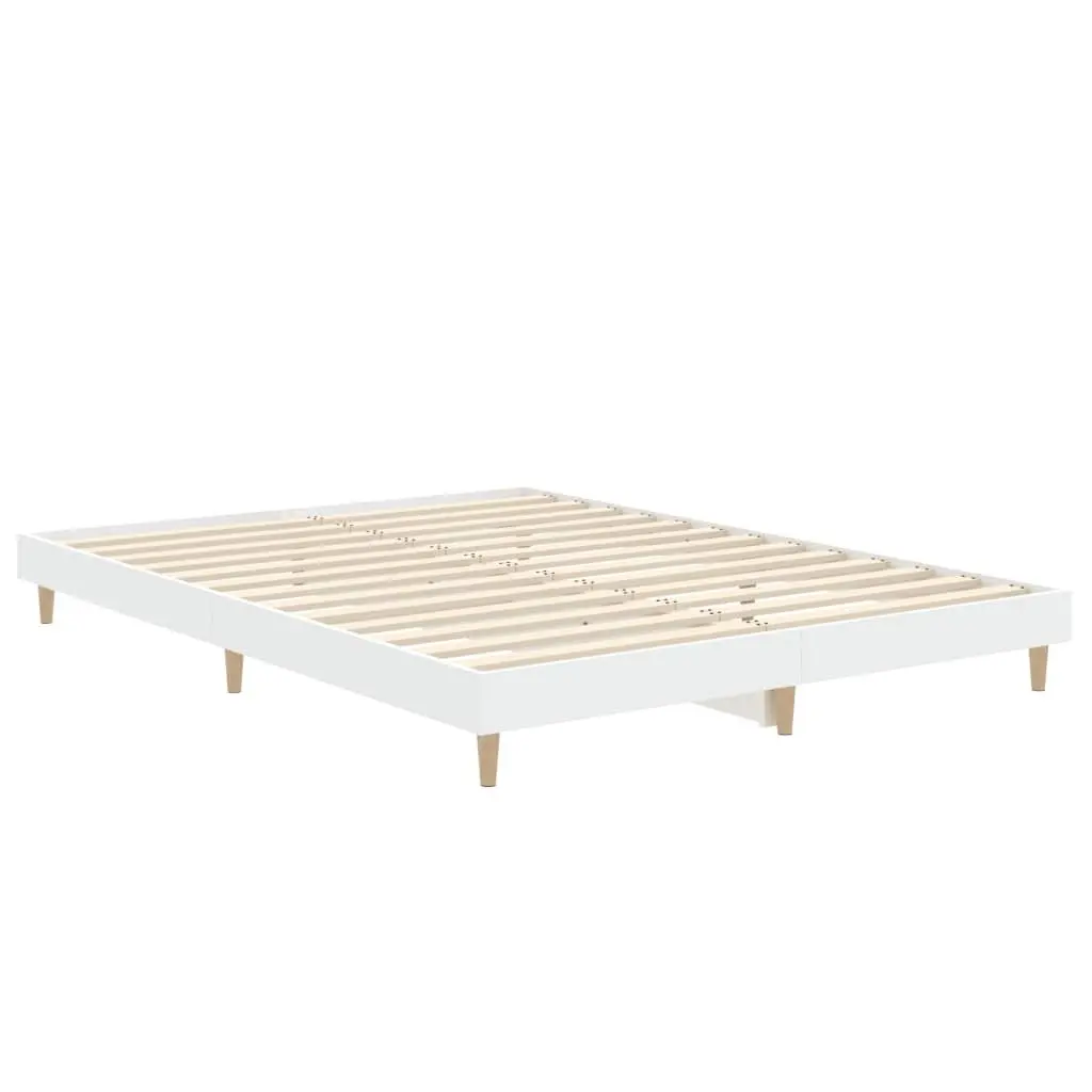 Bed Frame White Engineered Wood 135x190 cm Slatted Base