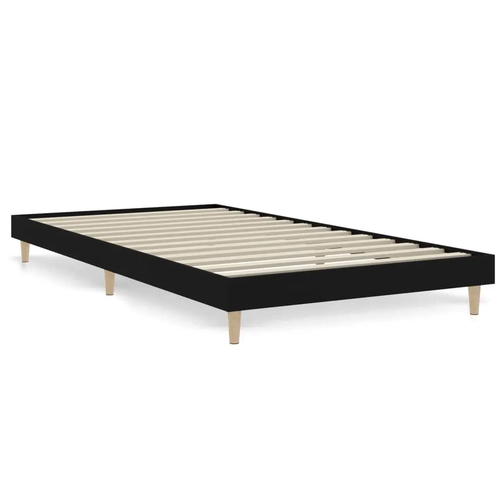Bed Frame Black Engineered Wood 90x190 cm Wooden Legs Slats