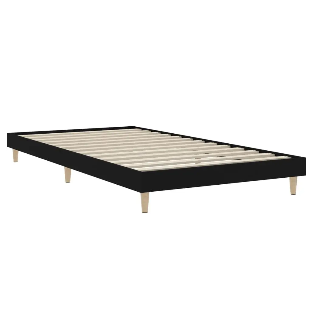 Bed Frame Black Engineered Wood 90x190 cm Wooden Legs Slats
