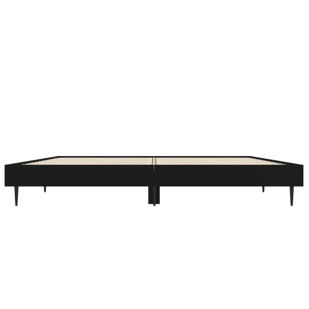 Bed Frame Black Engineered Wood 135x190 cm Slatted Base Metal Legs