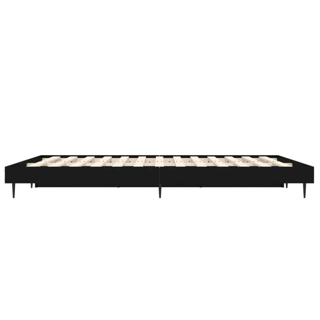Bed Frame Black Engineered Wood 135x190 cm Slatted Base Metal Legs