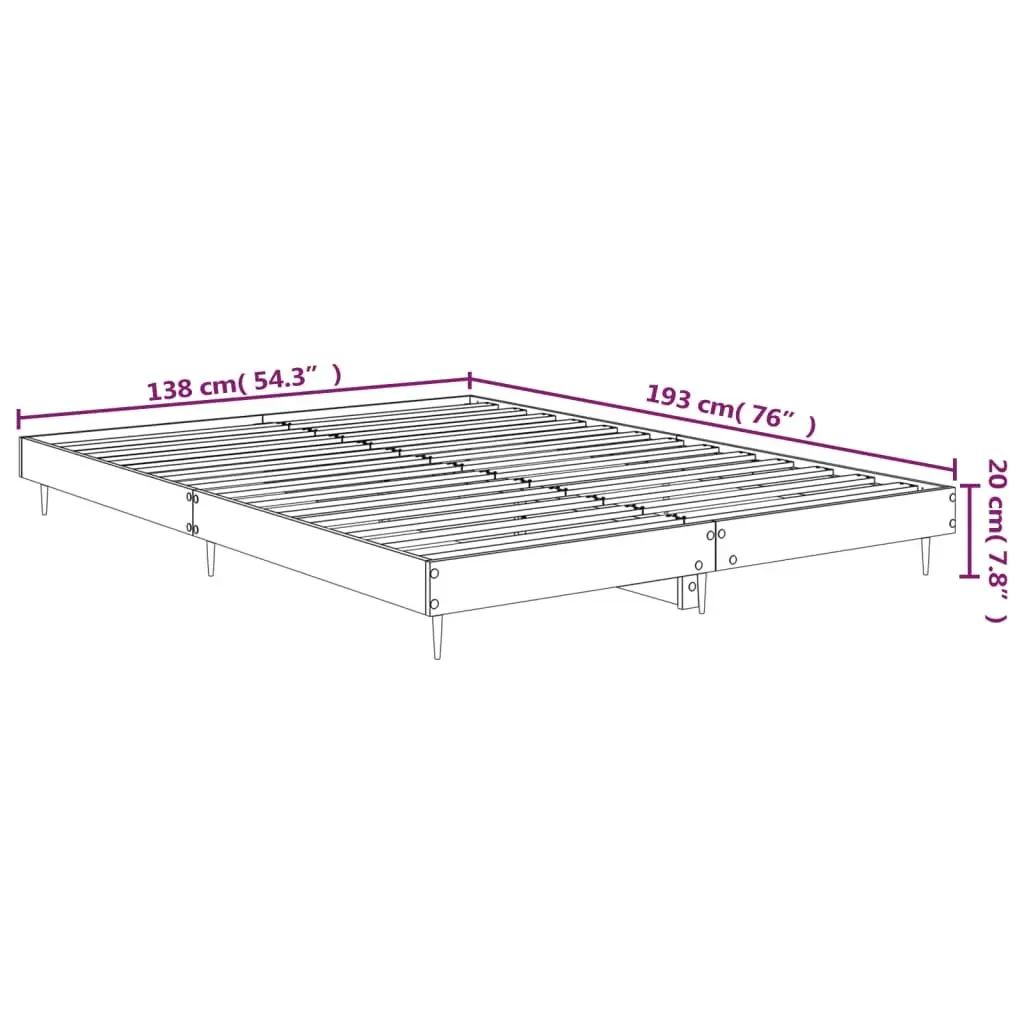 Bed Frame Black Engineered Wood 135x190 cm Slatted Base Metal Legs