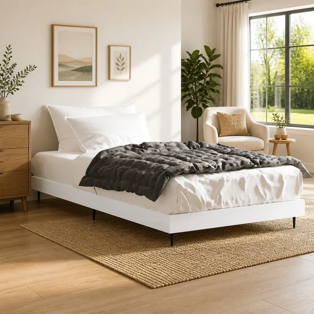 White Bed Frame 90x190 cm with Slats