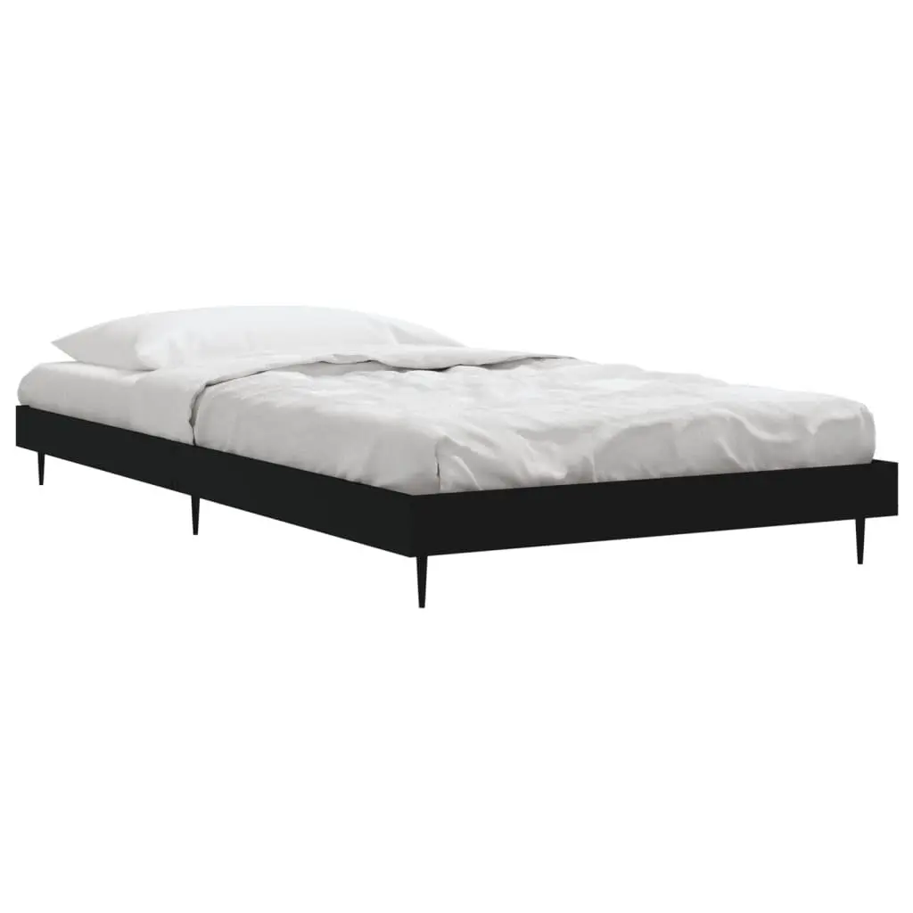 Bed Frame Black Engineered Wood 90x190 cm Slatted Base Metal Legs