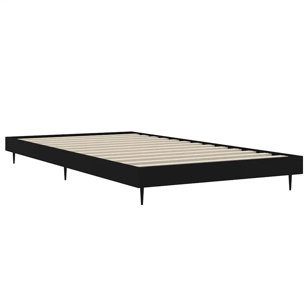 Bed Frame Black Engineered Wood 90x190 cm Slatted Base Metal Legs