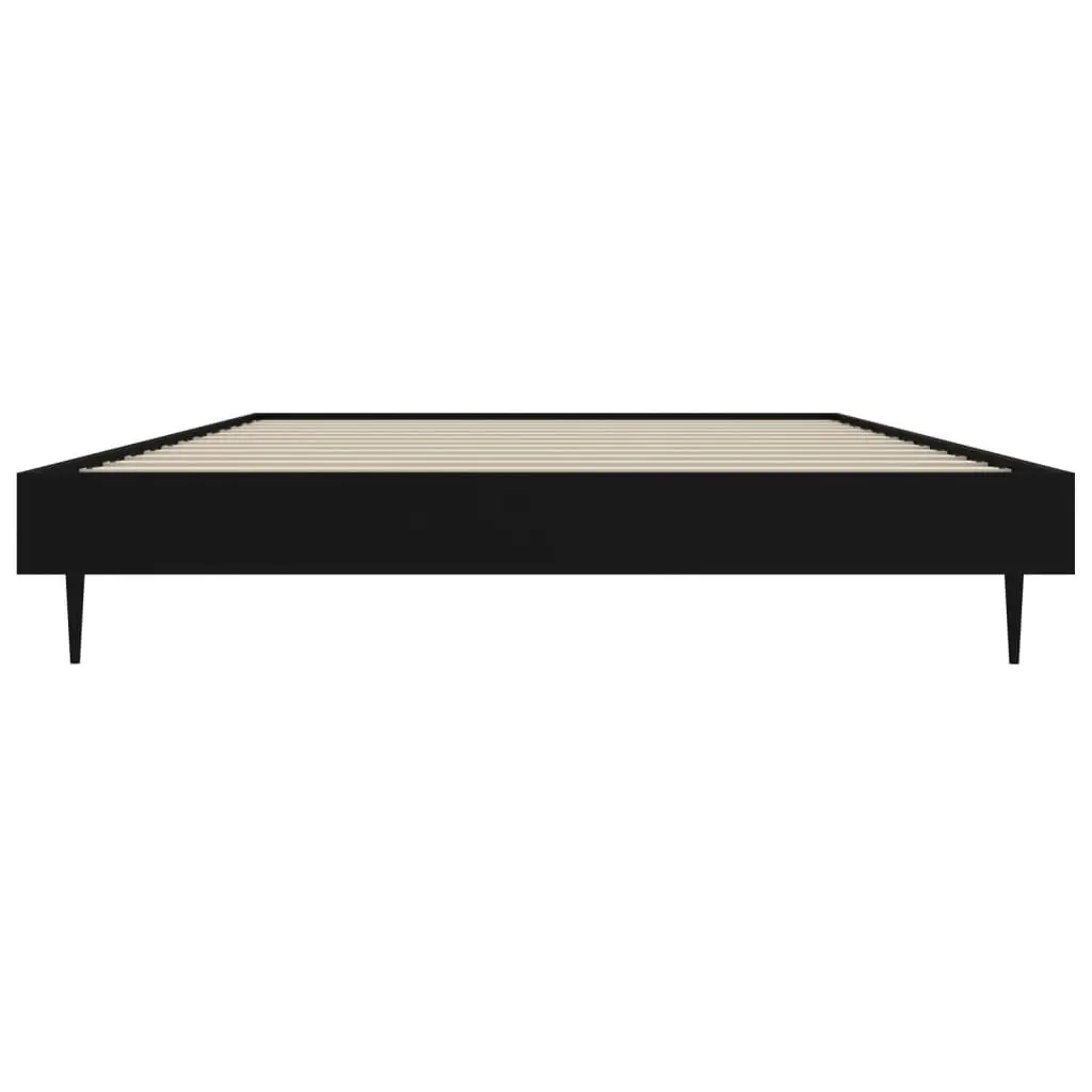 Bed Frame Black Engineered Wood 90x190 cm Slatted Base Metal Legs