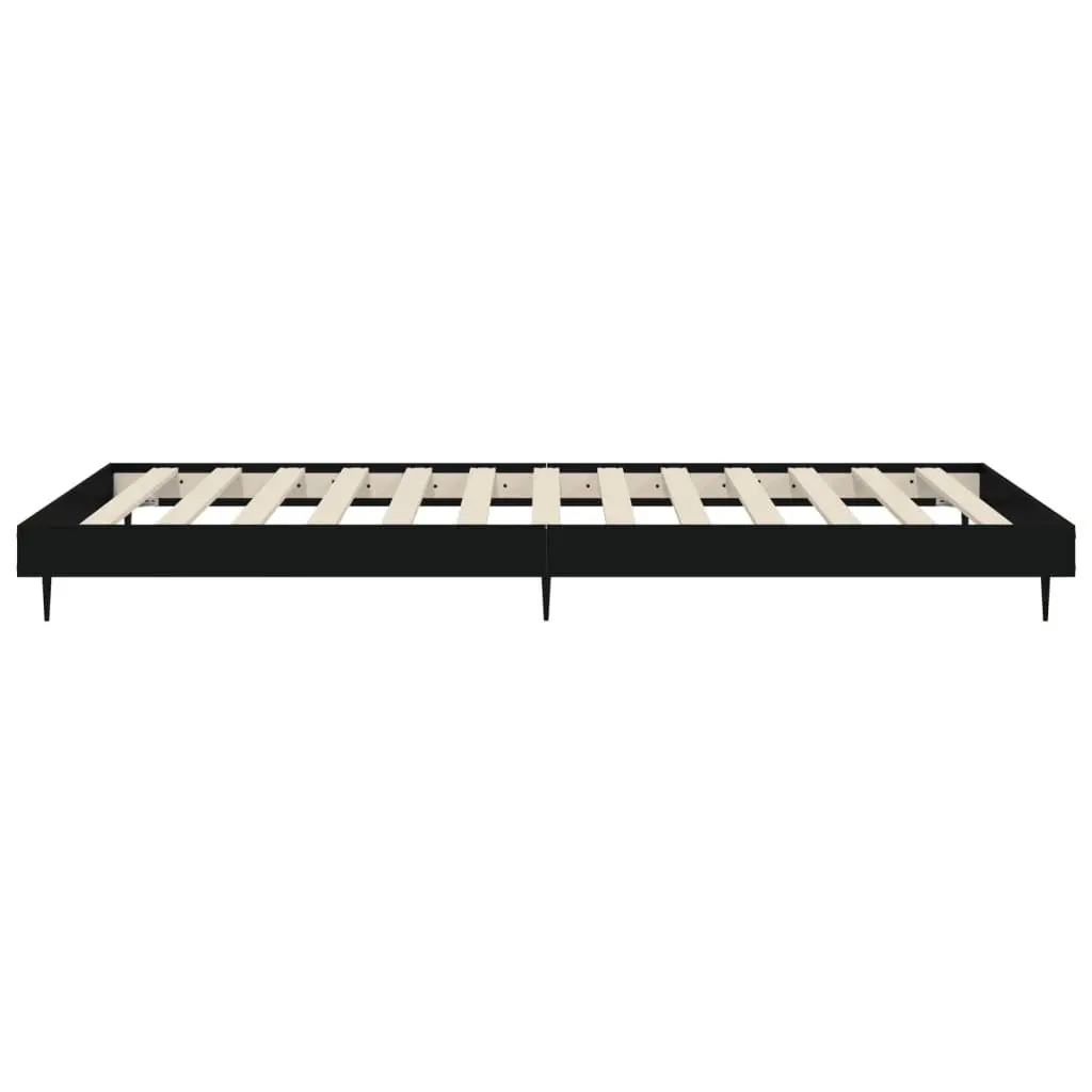 Bed Frame Black Engineered Wood 90x190 cm Slatted Base Metal Legs
