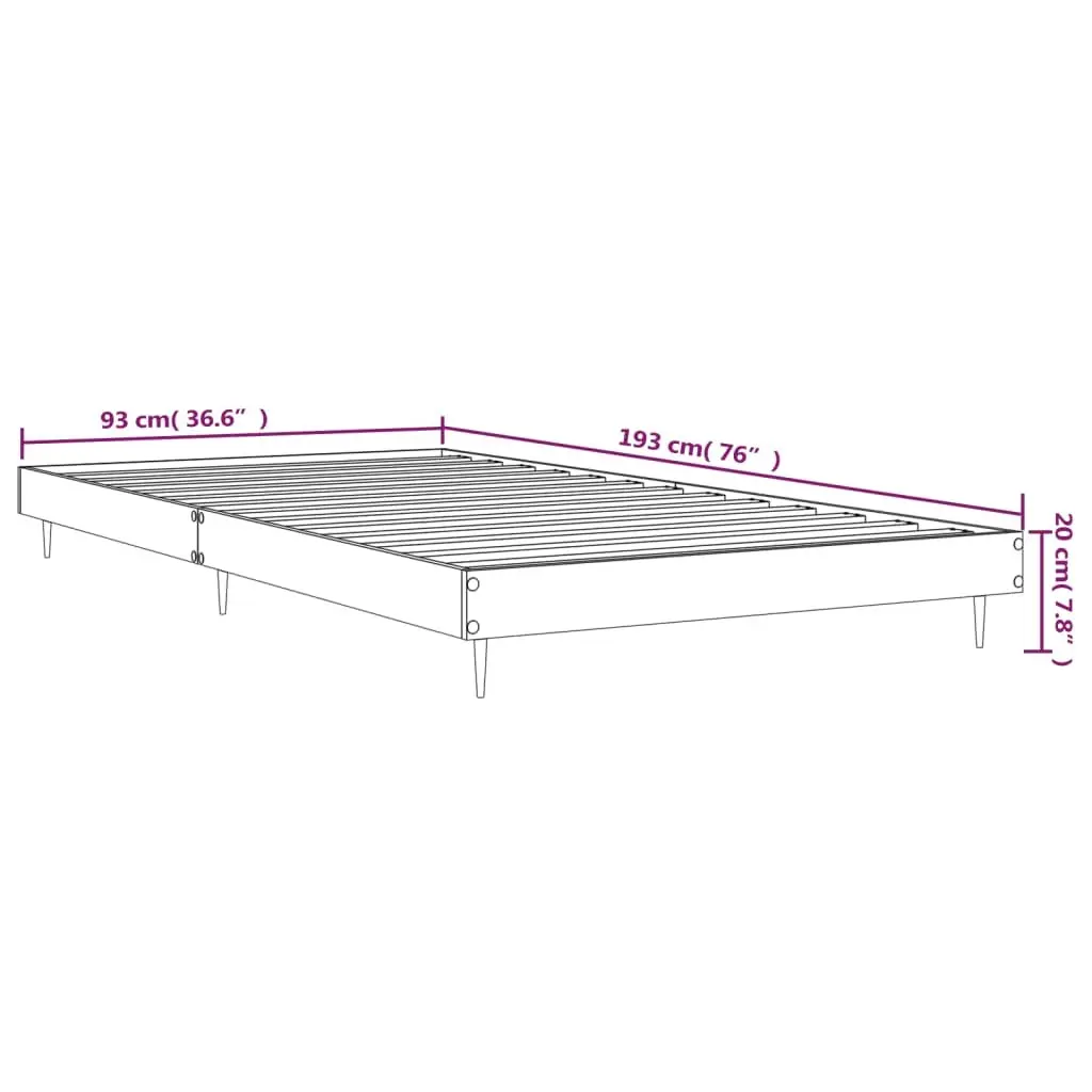 Bed Frame Black Engineered Wood 90x190 cm Slatted Base Metal Legs
