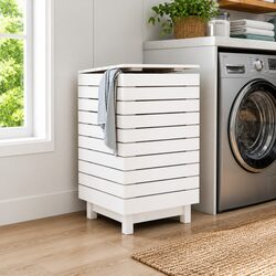 Laundry Basket White Solid Wood Pine Storage Bin with Lid Household Hamper