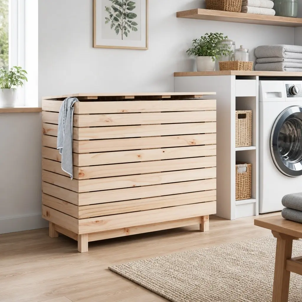 Wooden Laundry Basket Storage Box Organizer Household Laundry Hamper Brown