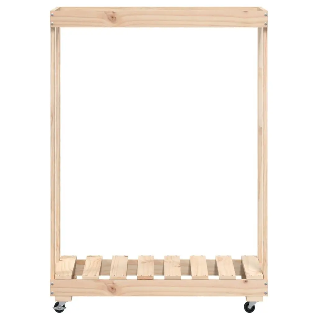 Wooden Log Holder with Wheels Brown Solid Pine Firewood Storage Rack 76.5 x 40 x 108 cm