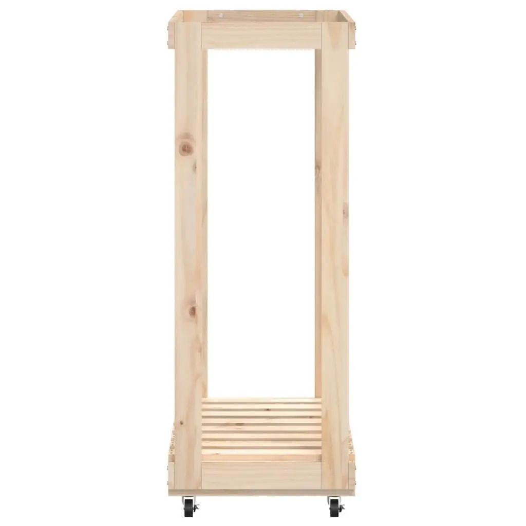 Wooden Log Holder with Wheels Brown Solid Pine Firewood Storage Rack 76.5 x 40 x 108 cm