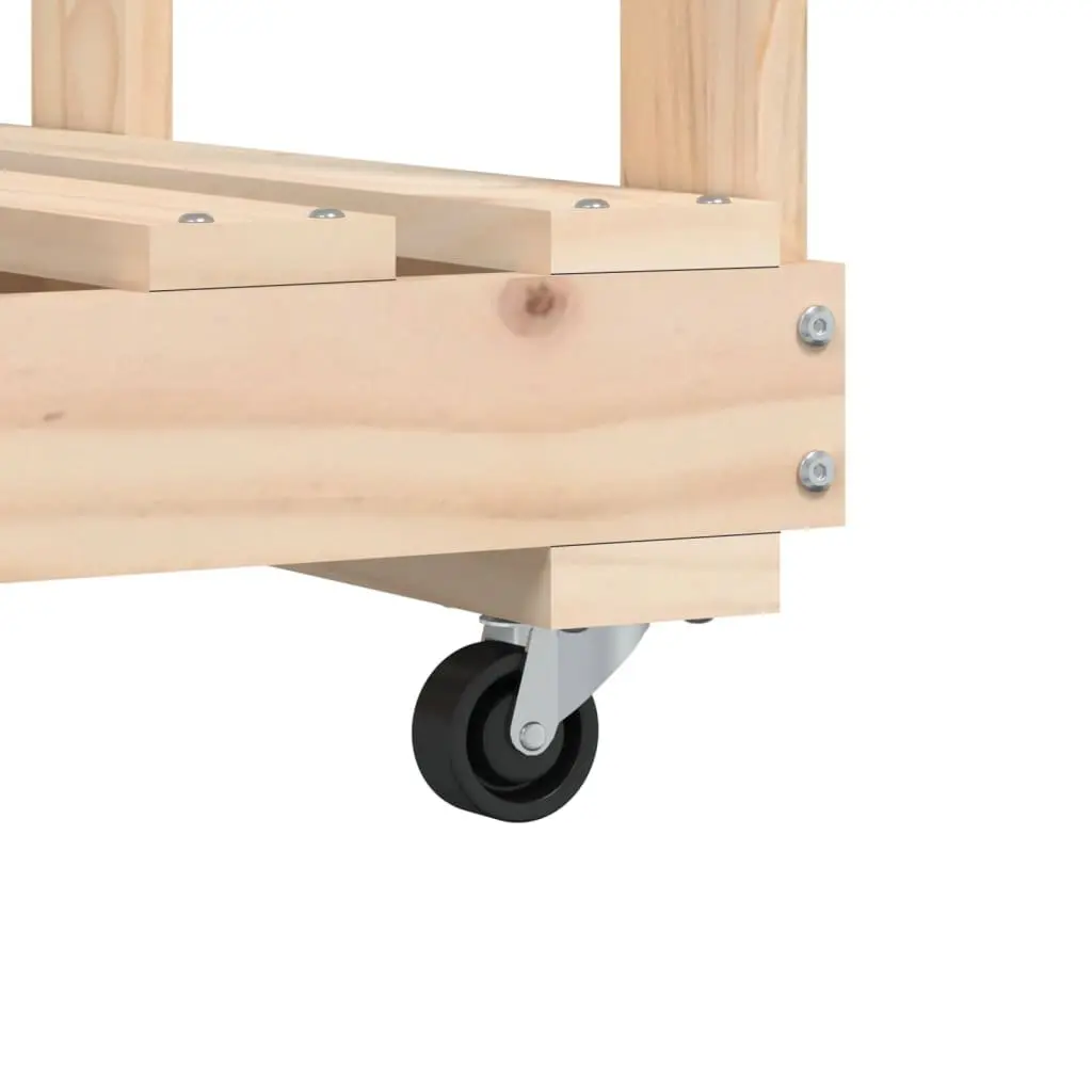 Wooden Log Holder with Wheels Brown Solid Pine Firewood Storage Rack 76.5 x 40 x 108 cm