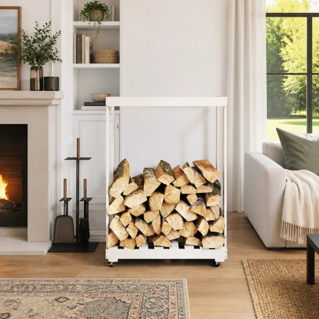 Wooden Log Holder with Wheels for Easy Access