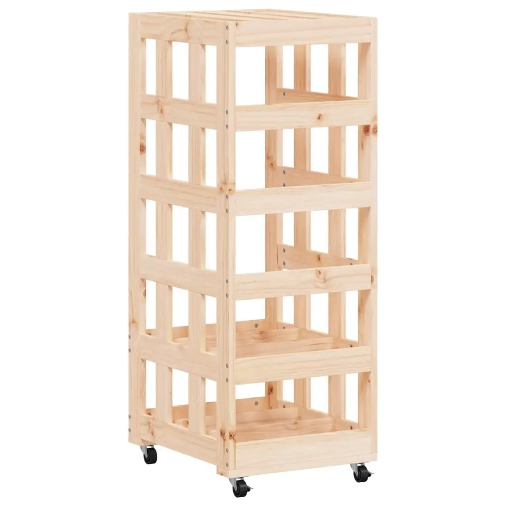 Wooden Log Holder with Wheels Solid Pine Firewood Storage Rack 40x49x110cm