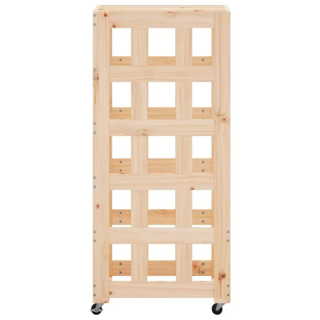 Wooden Log Holder with Wheels Solid Pine Firewood Storage Rack 40x49x110cm