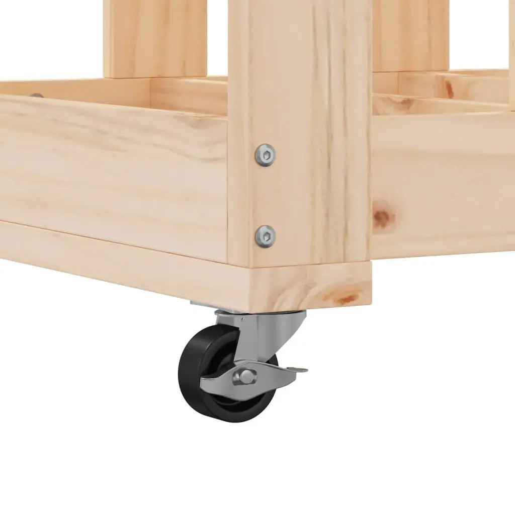 Wooden Log Holder with Wheels Solid Pine Firewood Storage Rack 40x49x110cm