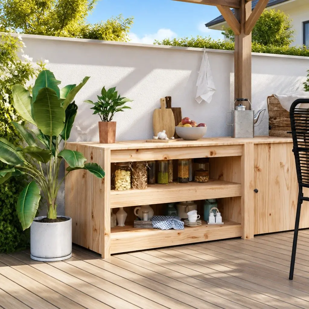 Outdoor Kitchen Cabinet Brown Wooden Modular Unit 106W x 55D x 64H cm