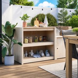 Outdoor Kitchen Cabinet White Wooden Garden Storage Cupboard Patio Furniture